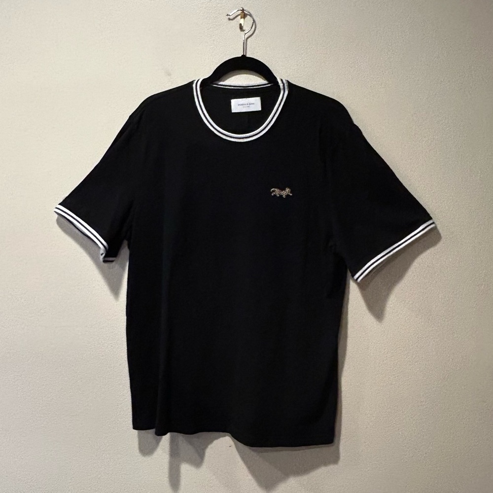 Ovadia and Sons, Black dress shirt with white trim, designer brand men size M
